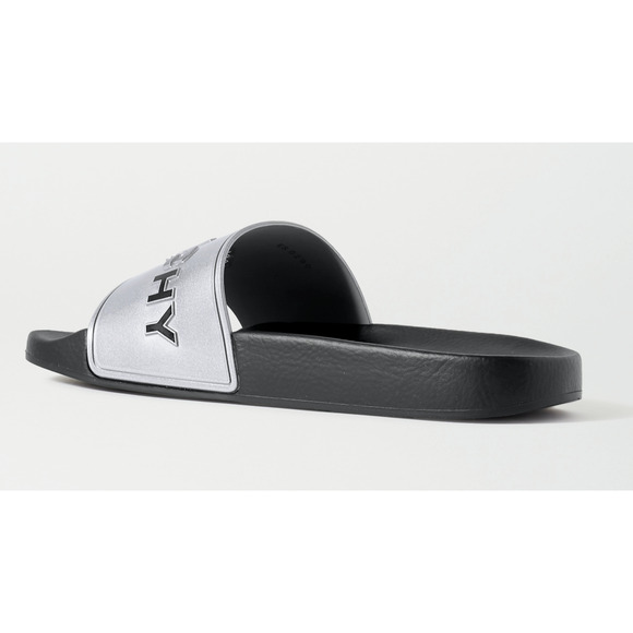 Givenchy Silver Rubber Black Logo Print Slide On Pool Sandal Flip Flop Flat 38 - Picture 7 of 12